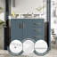 Meuble-lavabo de 36 po avec lavabo en céramique, meuble de rangement en bois massif, ensemble de meuble-lavabo autoportant moderne avec 3 tiroirs et portes à fermeture douce, bleu-108647365