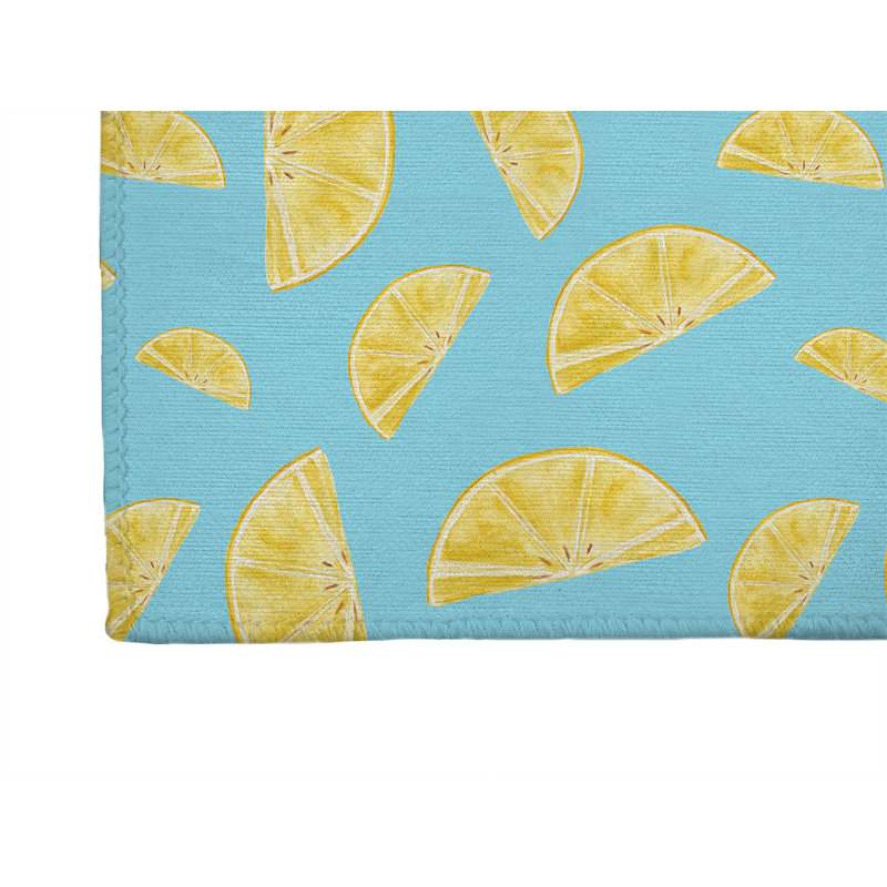 Tapis de cuisine antidérapant Summer Lemon, Turquoise, Rectangle 5 pi x 7 pi