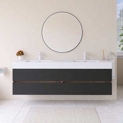 Meuble-lavabo mural 72 po avec lavabo à surface solide blanc