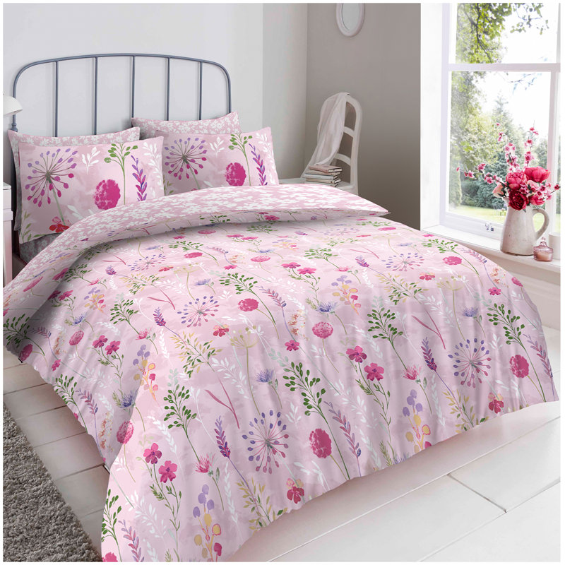 Premium Printed Polycotton Bedding Set with Duvet Cover Fitted Sheet Pillowcases Soft Breathable Bedding