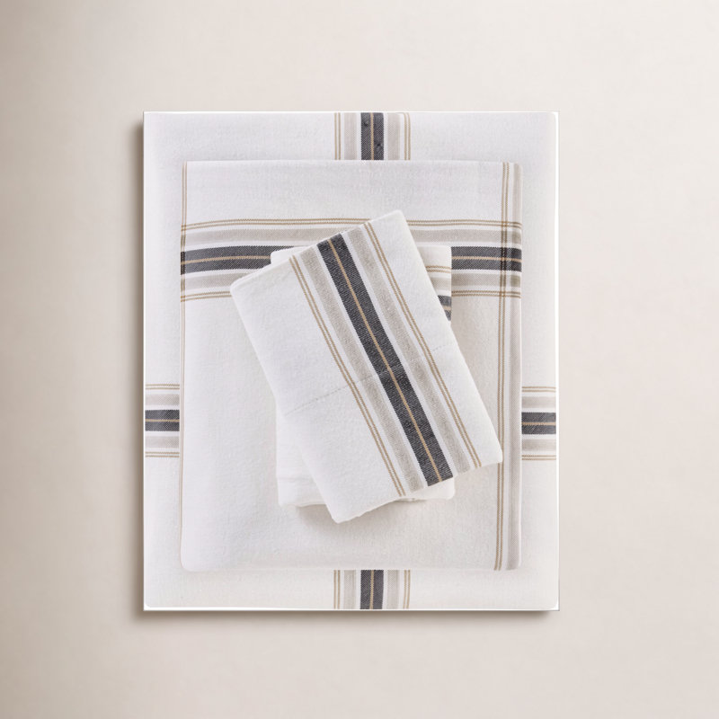 Ensemble de draps en flanelle 100% coton Woolrich, Ensemble de draps pour lit double avec 2 taies d'o, Tan Plaid