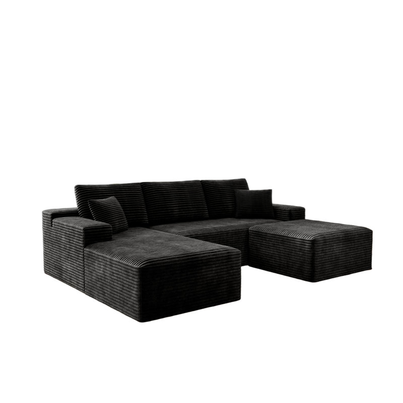 104.3*70.8"Modular Sectional Sofa Seat,Upholstered Compressed Couch For Living Room,Bedroom,Apartment,No Assembly Required,3 PC Free Combination,Plush Corduroy Fabric,BLACK