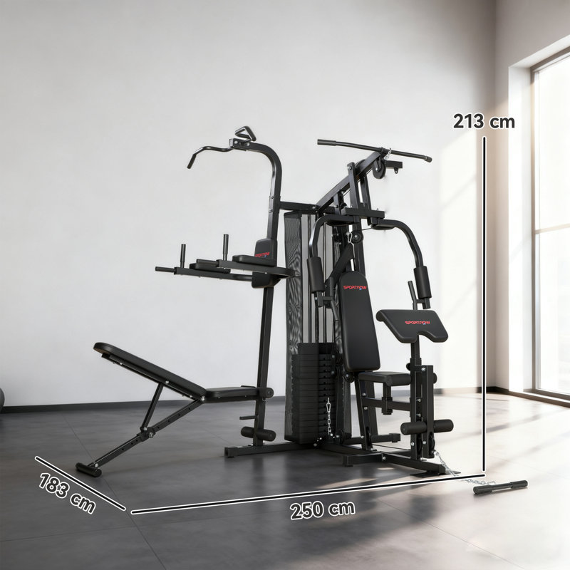 SPORTNOW All-in-One Home Gym Machine, Multifunctional Power Cage, Black