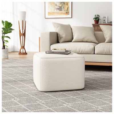 Repose-pieds carré moderne rembourré blanc Boucle - Repose-pieds de salon polyvalent avec rembourrage en mousse et ressorts ensachés