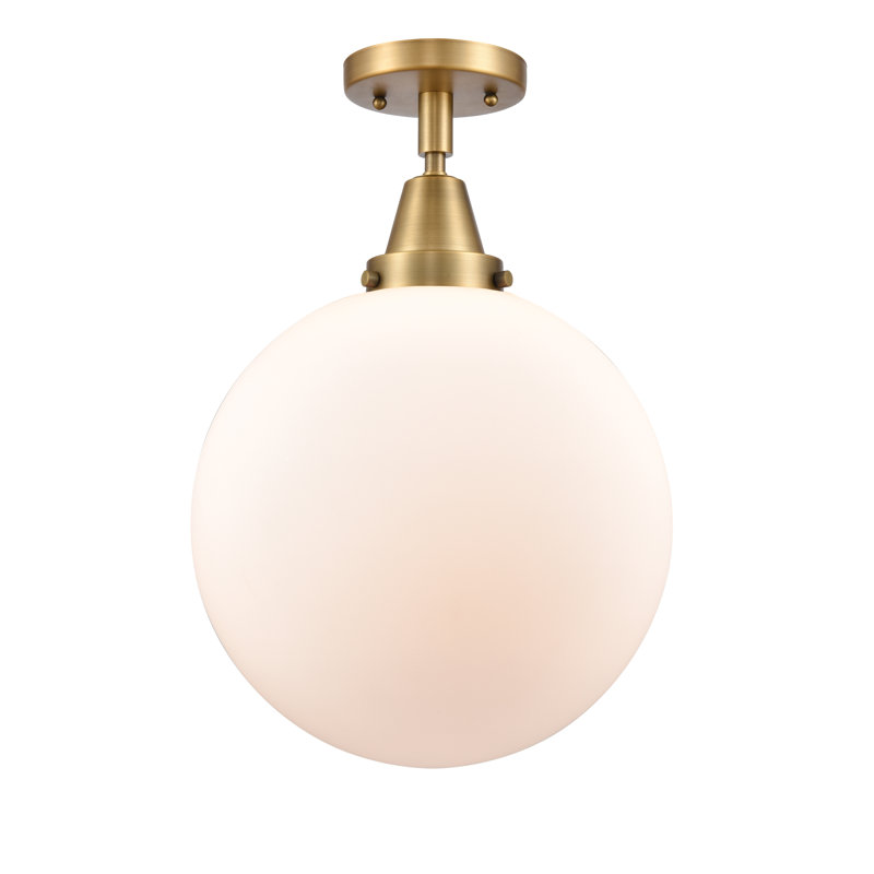 Plafonnier encastré en verre Amede, Blanc mat, H 14,5 po x l 12 po x P 12 po, Laiton brossé
