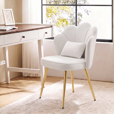 Velvet Vanity Chair with Flower Pillow Back and Adjustable Height with Anti-slip