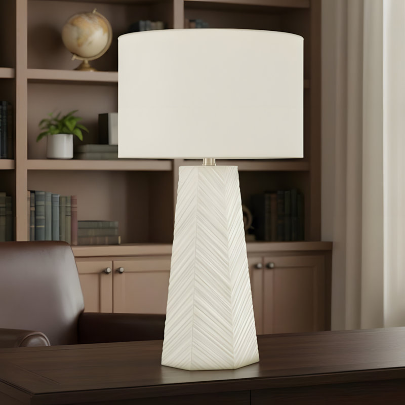 Lighting, 29 po, lampe de table, céramique blanche, abat-jour ivoire / crème, contemporain