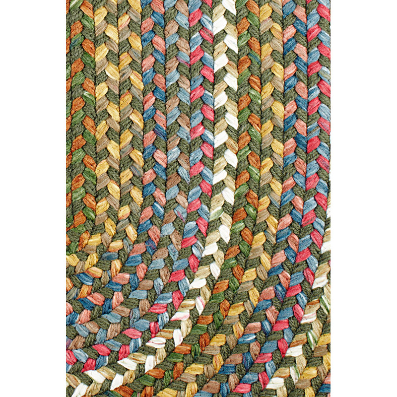 Tapis géométrique tressé à la main Orval, Vert/bleu, Ovale 2 pi x 3 pi
