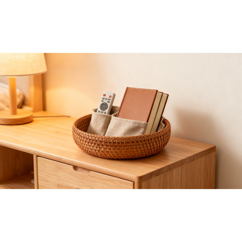 Woven Key Bowl And Catch All Tray For Entryway Table, Handmade Wicker Storage Basket For Keys, Wallet, Remote Control, Cell Phone, And Small Item Display