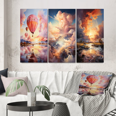 «Hot Ballon Clouds Dreamy Horizons», 3 pièces sur toile