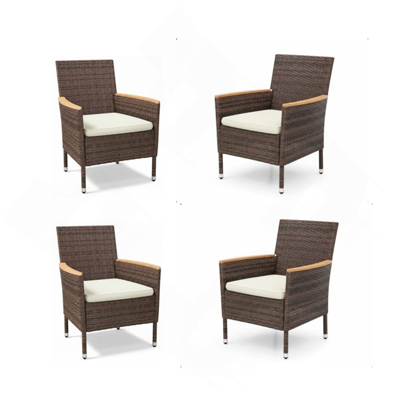 Chaise de patio 4 pièces en rotin brun toutes saisons