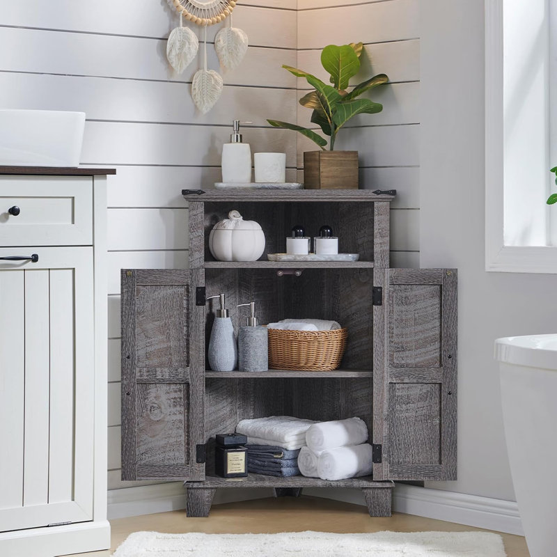Modern 2 - Door Corner Accent Cabinet, Space-Saving Storage Cabinet with Adjustable Shelf, Gray