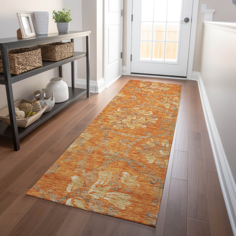 Premium Machine Washable Prisco Orange Rug, Runner 2'3" x 7'6"