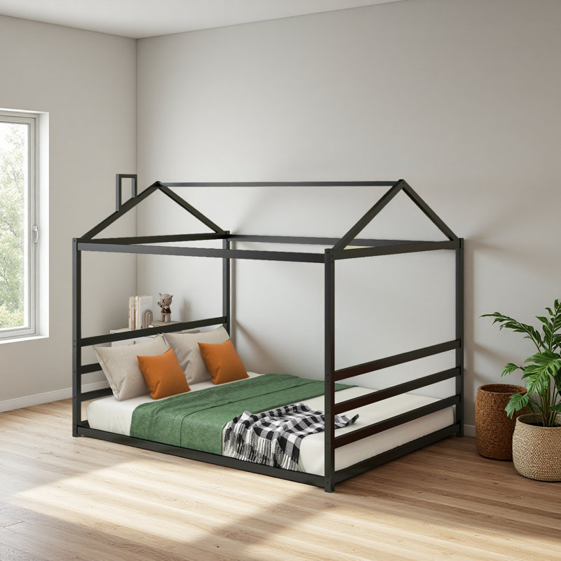 Lit plateforme en métal, grand lit, Noir