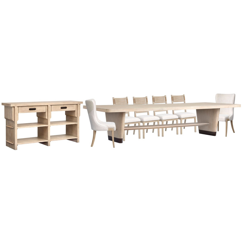 Table de salle à manger à tréteaux avec 4 chaises, 2 chaises maîtresses et un buffet
