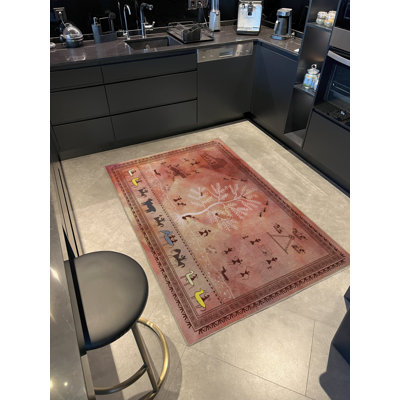 Tapis décoratif moderne à motif rose et beige