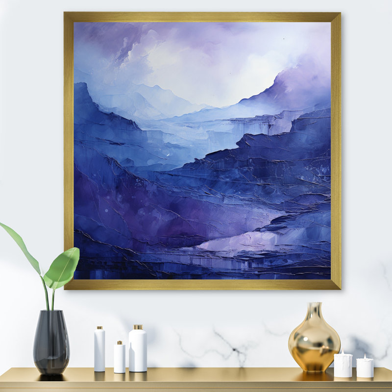 Indigo Dreams I - Paysage abstrait, reproduction d'art sur toile, Encadrement doré, H 36 po x l 36 po x P 1,5 po