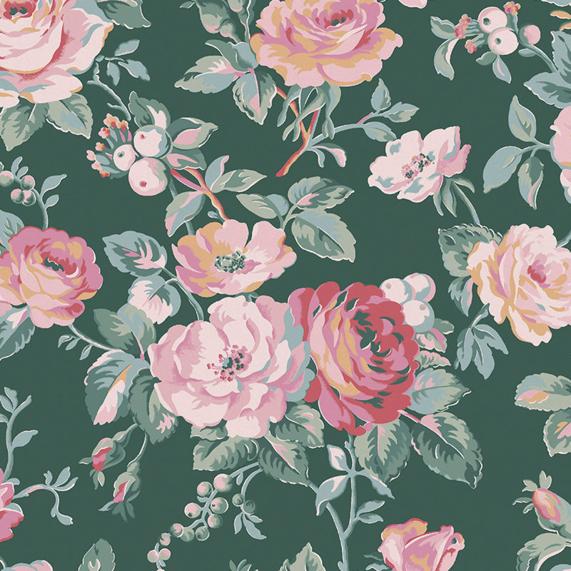 Cath Kidston Garden Rose Floral Wallpaper, Green