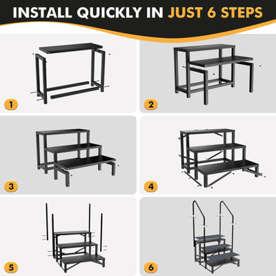 Escalier pour véhicule récréatif avec rampe, escalier de maison mobile pour camping-car, remorque, spa, marches avec tapis antidérapant, capacité de 660 lb