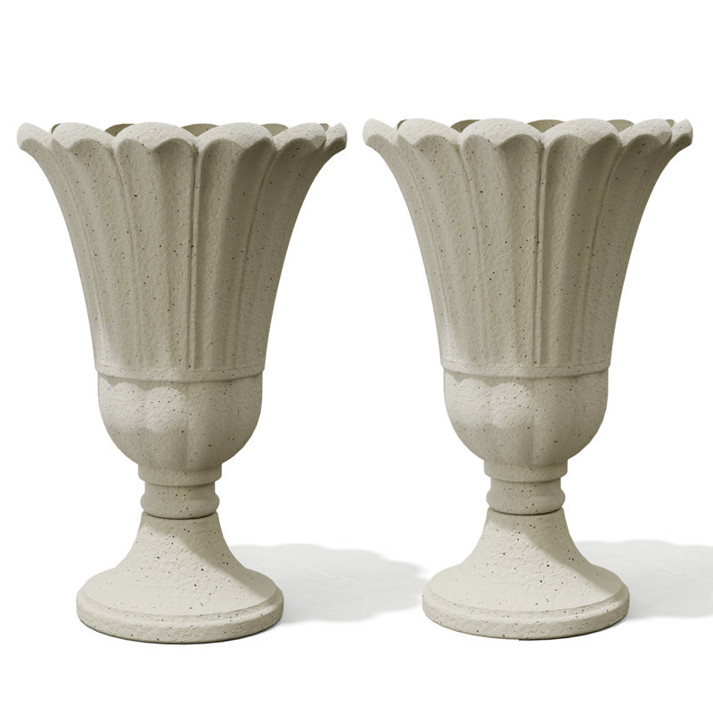 2-Pack Petal Shaped Pedestal Planters, 23.6" Tall Outdoor Flower Pots With Solid Base, Elegant Pattern, Weather-Resistant HDPE