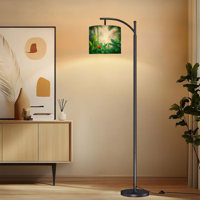 Arc Floor Lamp Tropical Jungle Vibrant Green Foliage Palm Trees Standing Light for Bedroom 3 Color Dimmable Tall Lamp with Remote Control and Bulb Included