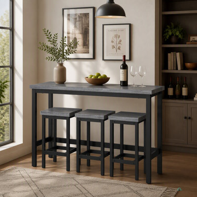 Table de salle à manger de cuisine moderne, table de pub, ensemble de table de salle à manger longue avec 3 tabourets, assemblage facile