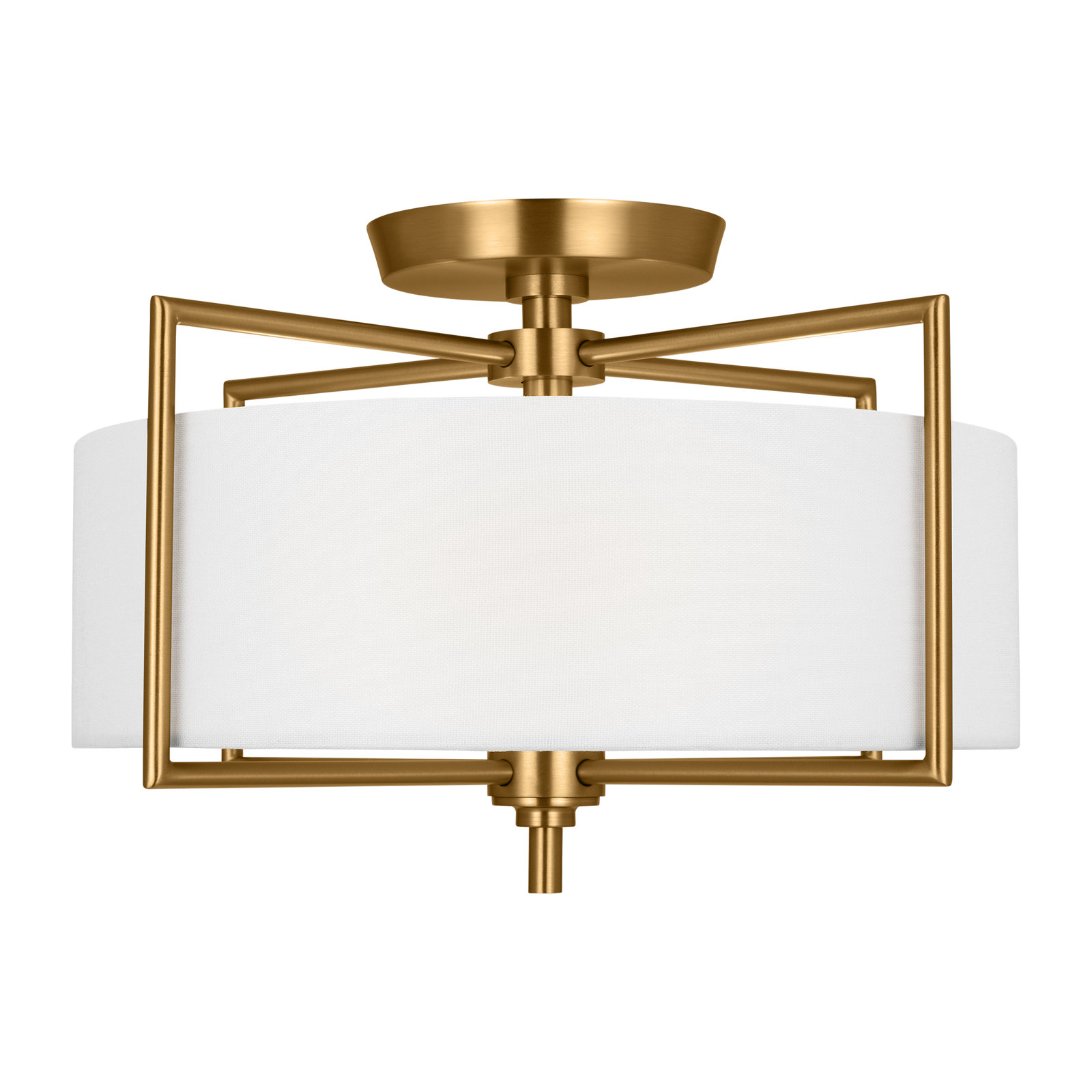 Fabric Semi Flush Mount, Burnished Brass, 10" H x 15" W x 15" D