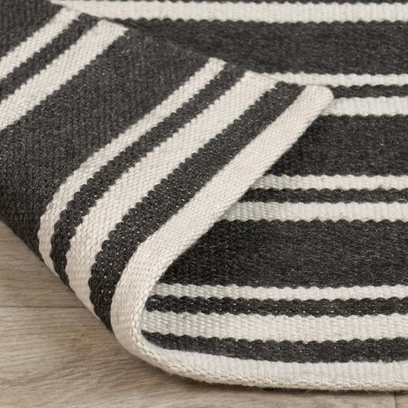 Palma 2x3 Hand Woven Performance Stripe Charcoal Fabric Rug, Runner 2'7" x 8'