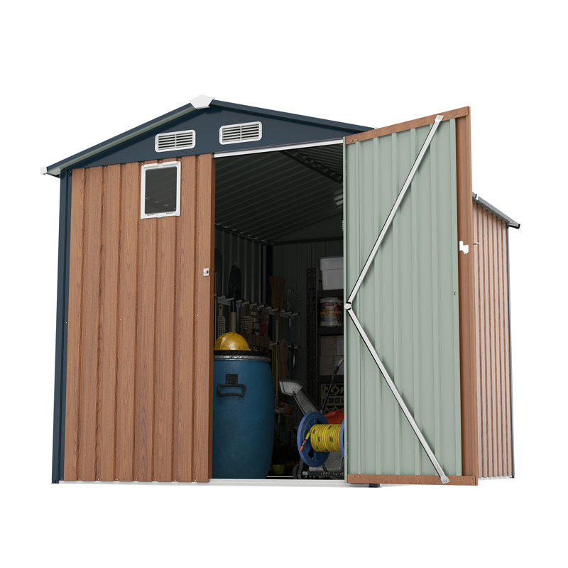 6X8ft Outdoor Steel Storage Shed, Lockable Metal Tool Shed For Patio, Garden & Backyard Storage, Yellow
