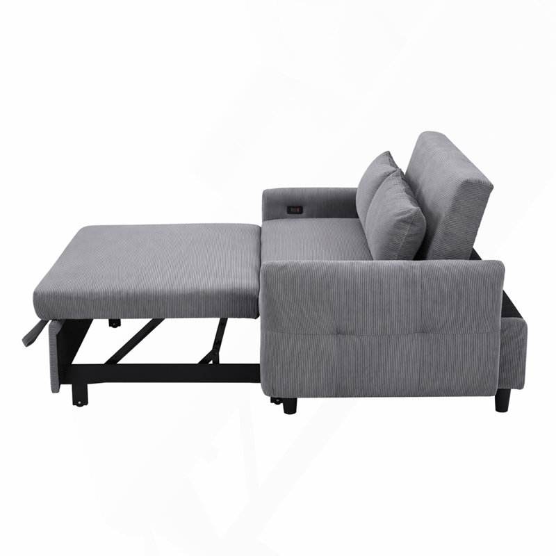 Canapé-lit convertible 57,48 po, causeuse moderne 2 places avec ports USB et coussins, Gris foncé