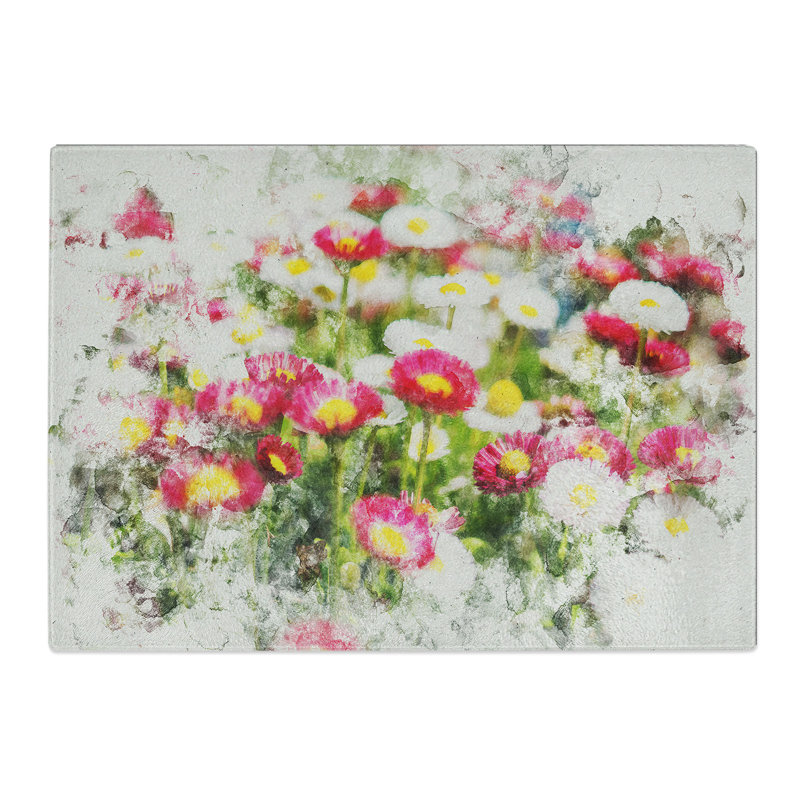 Pretty Flowers Watercolour Chopping Board, 0.4cm H x 20cm W x 28.5cm L