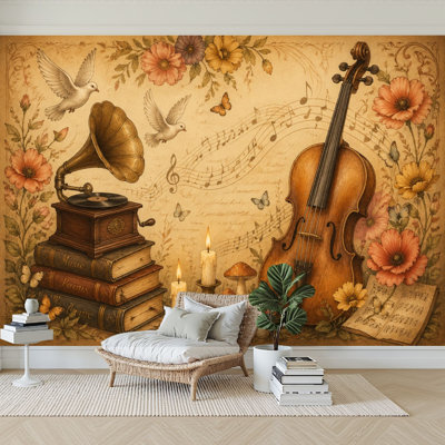 Papier peint adhésif mural à motif floral de style rétro avec motif floral, papillons et colombes, papier adhésif de contact amovible pour décoration de salon, chambre à coucher H 100 po x l 144 po