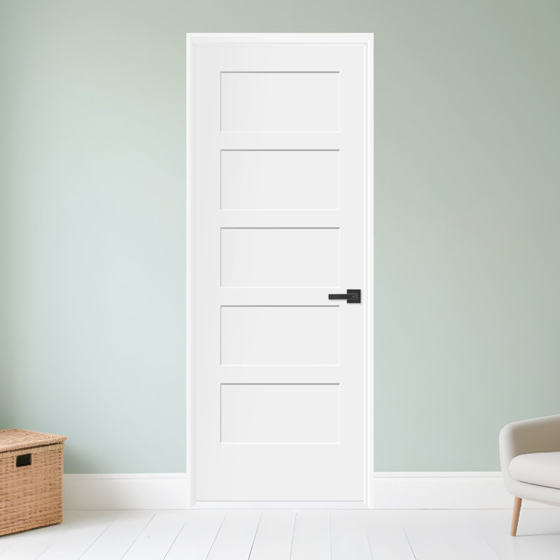 Porte intérieure standard en bois massif apprêté à 5 panneaux sans trou, 28 po x 80 po