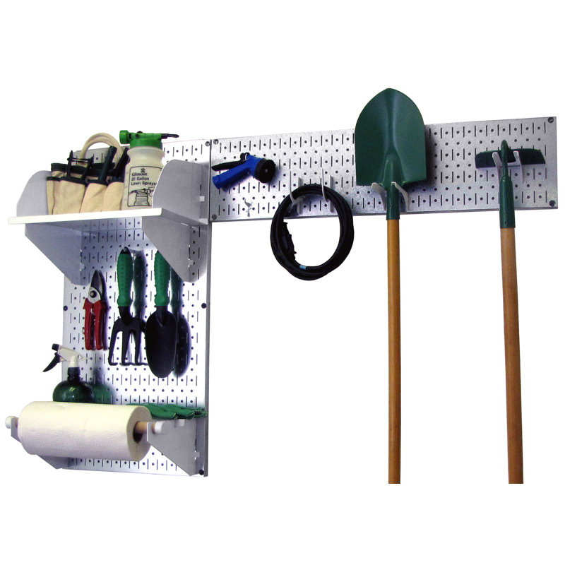 Ensemble de rangement de panneau perforé pour outils de jardin Rylan, Métallique / Blanc
