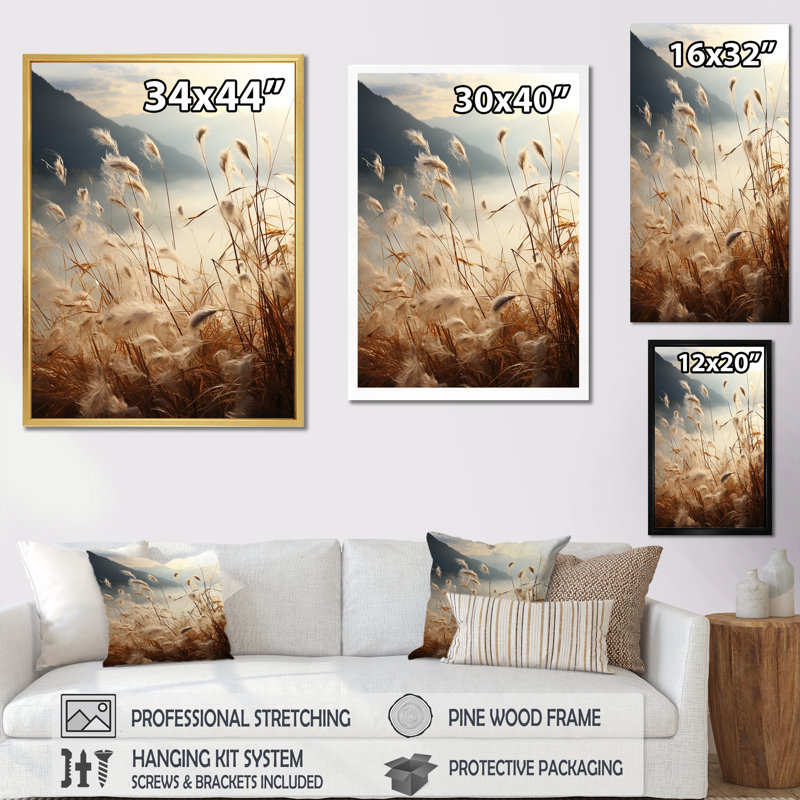 Ivory Island Meadows Mountain View sur toile, Cadre flottant doré, H 32 po x l 16 po x P 1 po