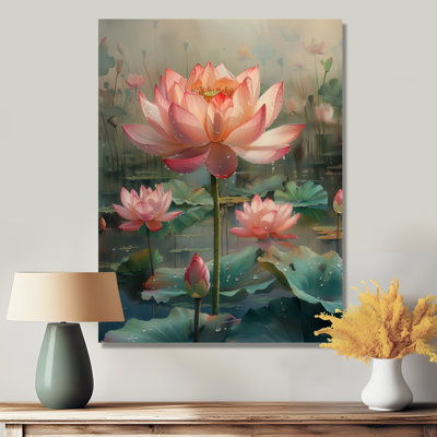 Pink Green Lotus Sacred Bloom S - Lotus Wall Decor