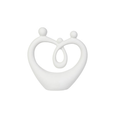 Ceramic Family Heart Sculpture, White Abstract Family Sculpture with Three Figures