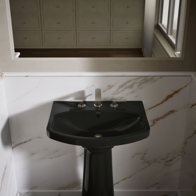 Cimarron® 26.81" Vitreous China U-Shape Pedestal Bathroom Sink with Overflow, Black , 8'' Centers