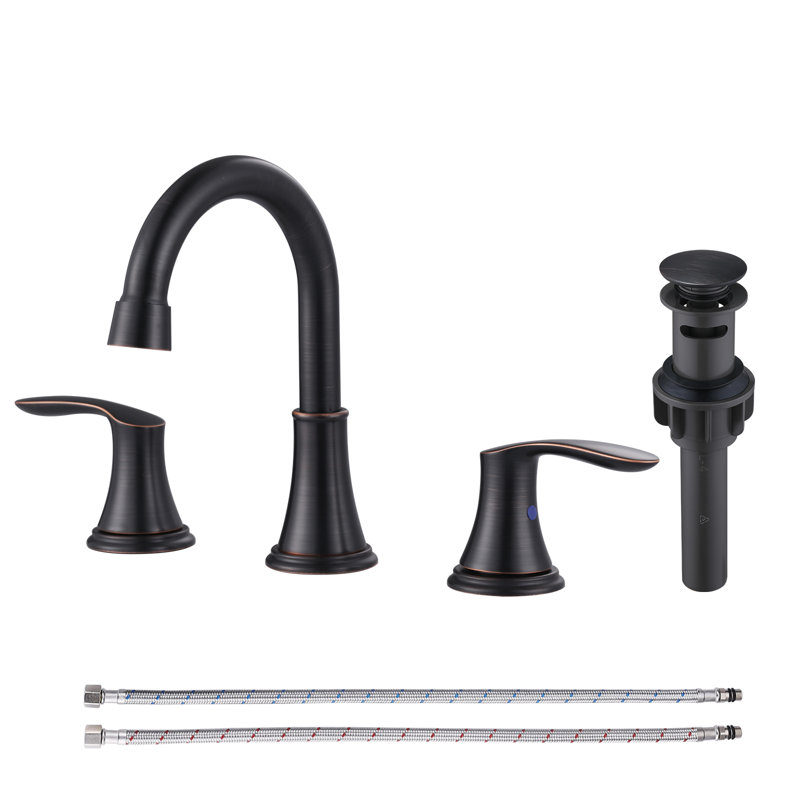 Robinet de salle de bain à poignée double 8 pouces avec bonde escamotable, Bronze frotté à l'huile