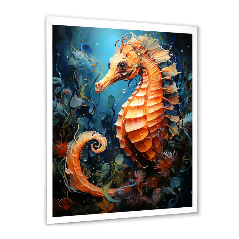 Hippocampe orange et bleu Symphony 2, Cadre photo blanc, H 20 po x l 12 po x P 1 po