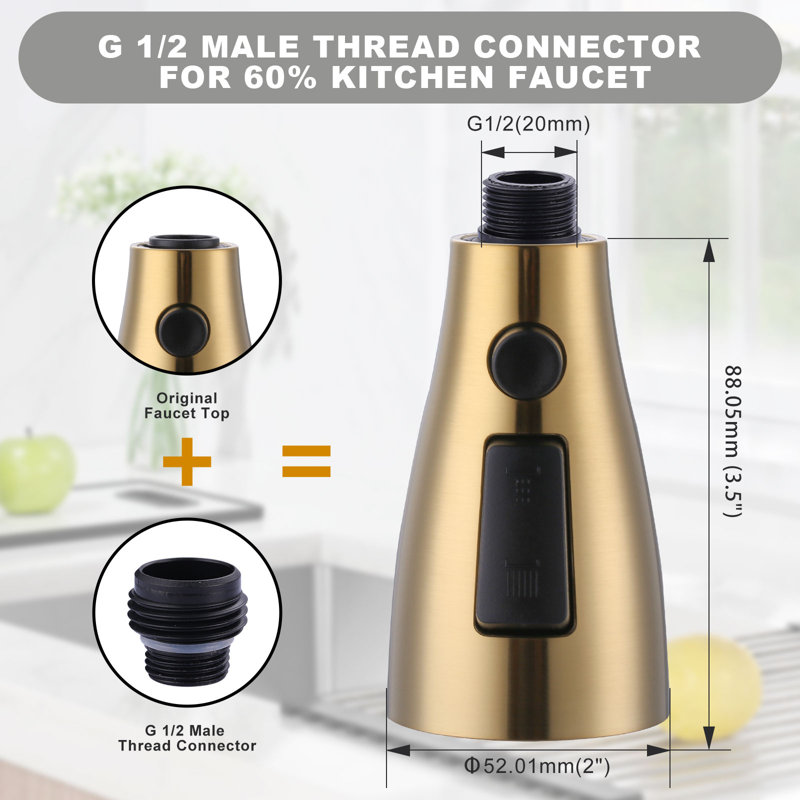 Gold 3-Function Kitchen Faucet Spray Head with 9 Adapters