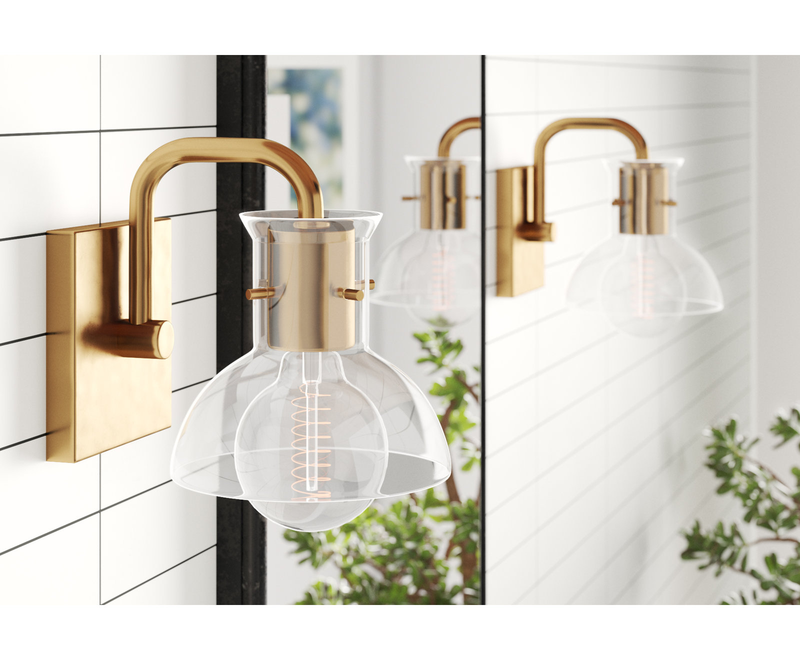 Luke Single Transparent Dimmable Bath Sconce, Aged Brass