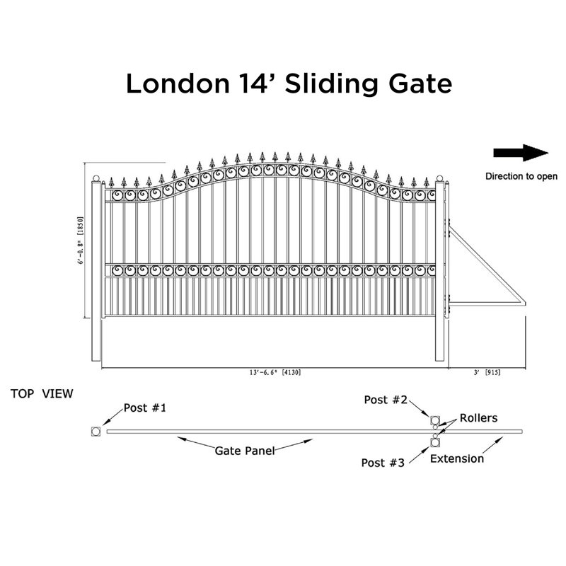 Black Steel Arched Sliding Driveway Gate with Pointed Pickets