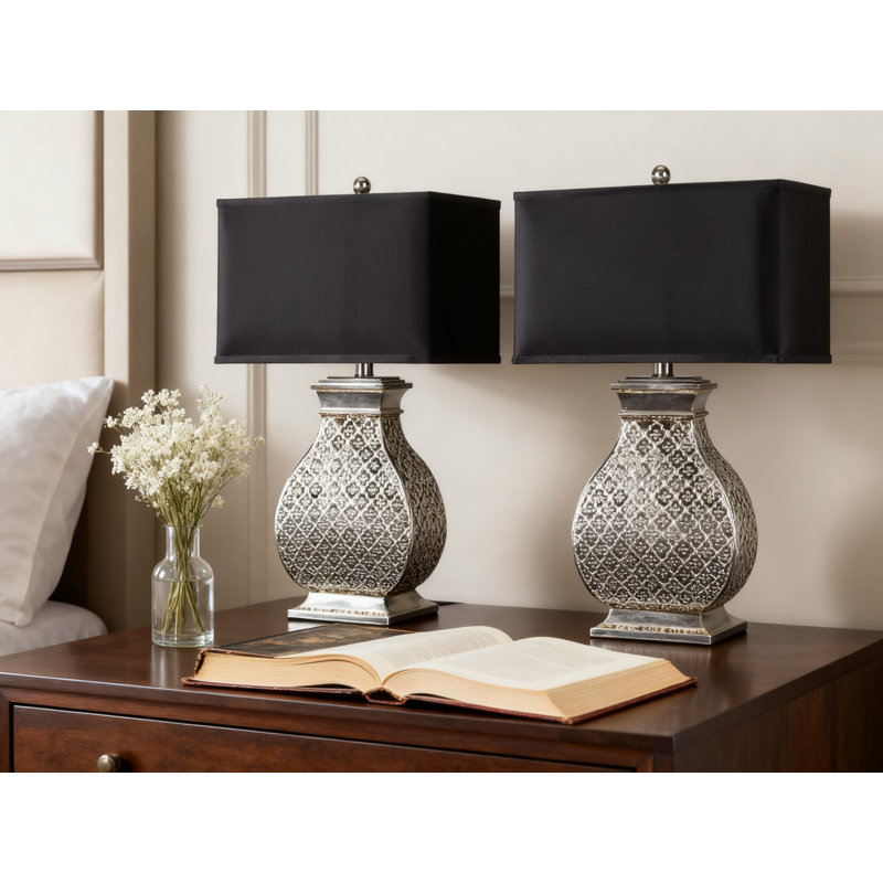Ensemble de 2 lampes de table rectangulaires argent et noir avec éclairage à DEL pour salon, bureau à domicile, table de chevet, éclairage