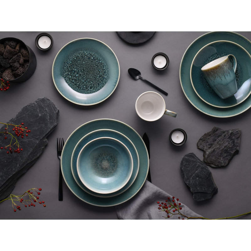 Caldera Stoneware Dinnerware Set 16 Piece - Service for 4, Green