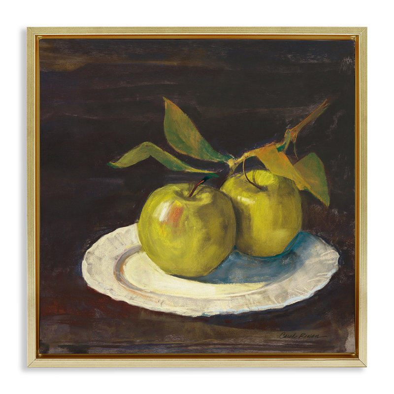 "Green Apple Still Life", art mural encadré flottant par Carol Rowan, H 18 po x l 18 po, Cadre flottant gris lustré