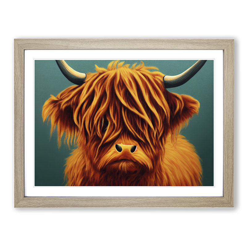 Highland Cow Portrait Vol.3 - Single Picture Frame Print, 46cm H x 64cm W x 2cm D, Oak