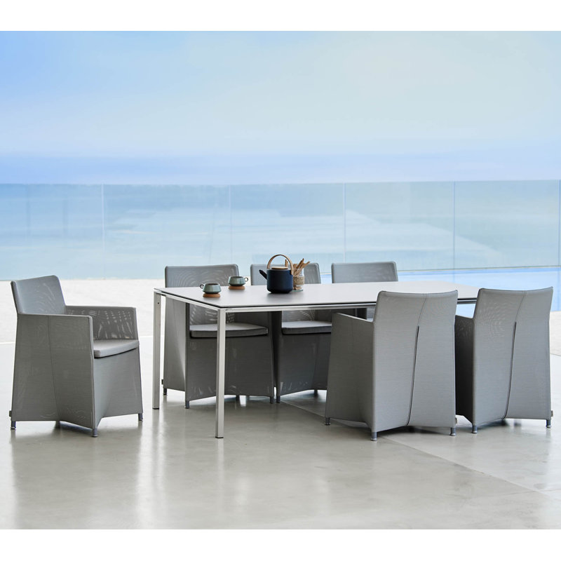 Diamond Wicker Patio Dining Armchair with Cushion, Light Gray
