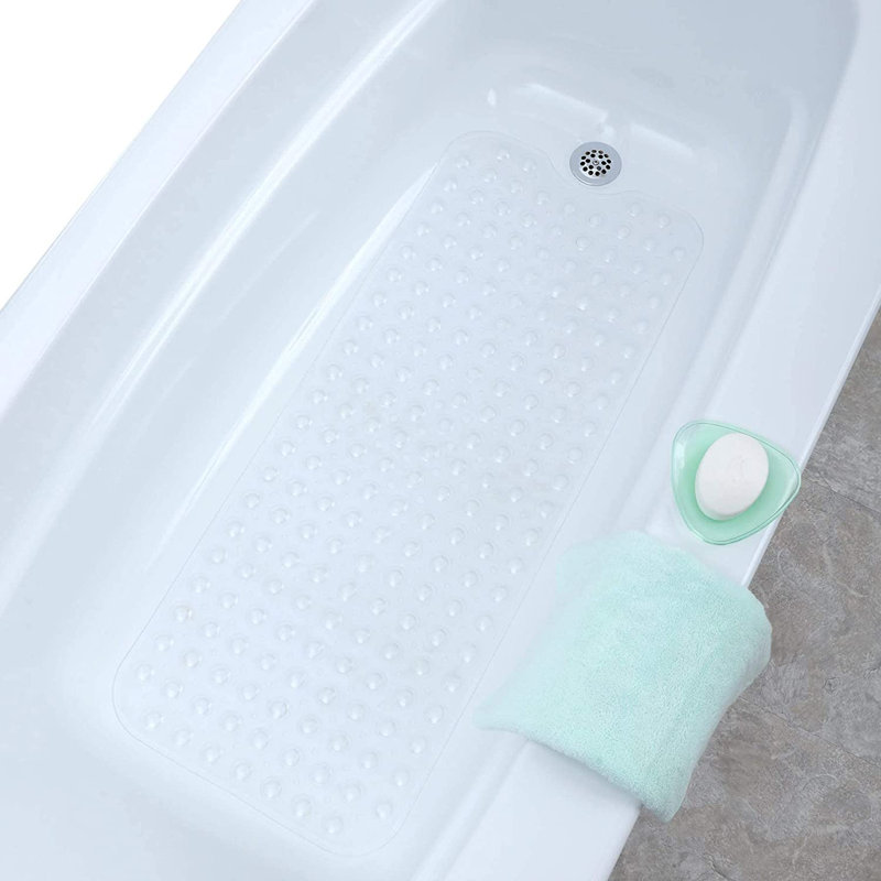 Tapis de bain extra long antidérapant avec ventouses, blanc