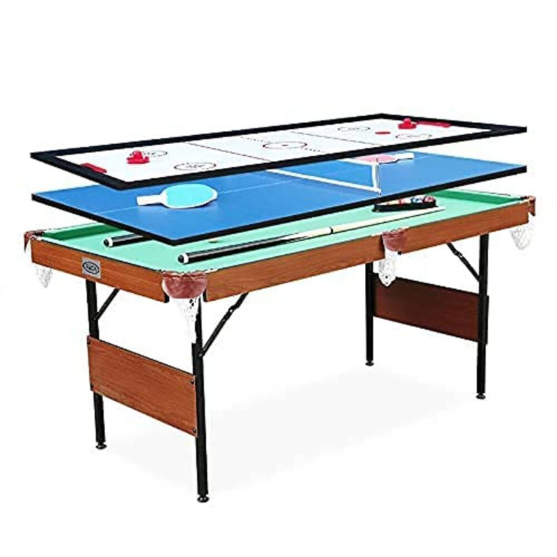 Table de billard pliable Rack Crux 55 po (multi-jeux 3 en 1), Bleu / vert, Cerisier